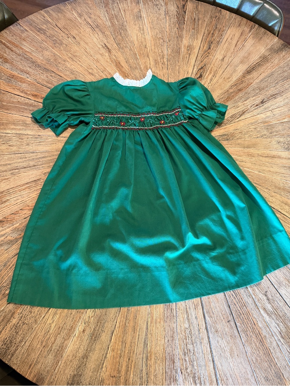 Vintage Polly Flinders Girls 6 Smocked Christmas Dress Green Holiday 70s 80s